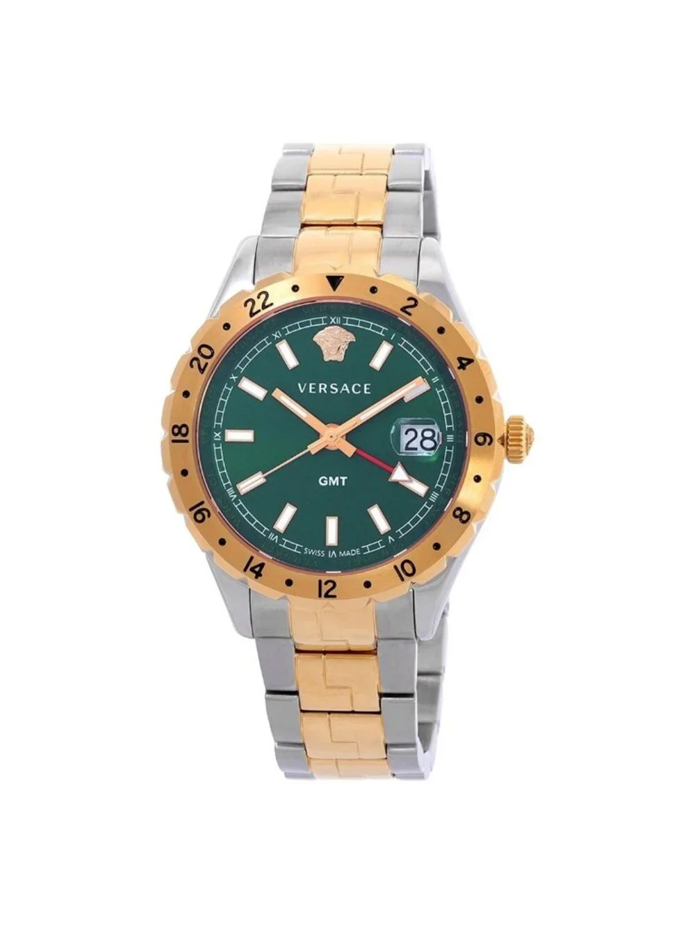 NWT Versace Hellenyium GMT Quartz Green Dial Men's Watch
